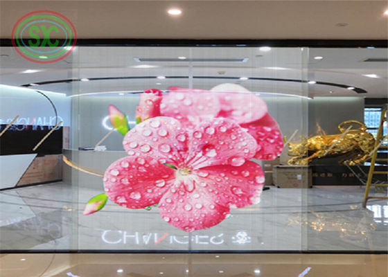 62500dots/sqm Density Dot Full Color Transparent LED Screen cho quảng cáo cửa sổ ngoài trời sáng cao