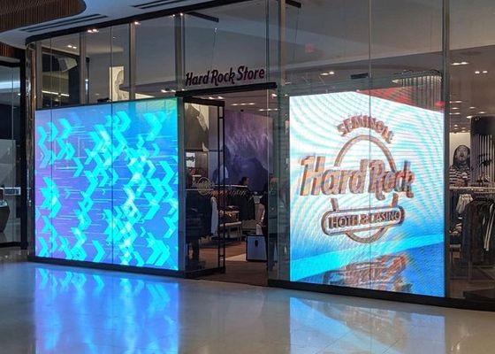 Trung tâm mua sắm Thời trang đầy màu sắc P3.91-7.82 Màn hình LED trong suốt Tường rèm kính